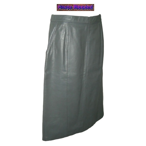 Vintage 90's Reed Sportswear Gray Leather High Waist Pencil Skirt Pockets Retro - Picture 3 of 10
